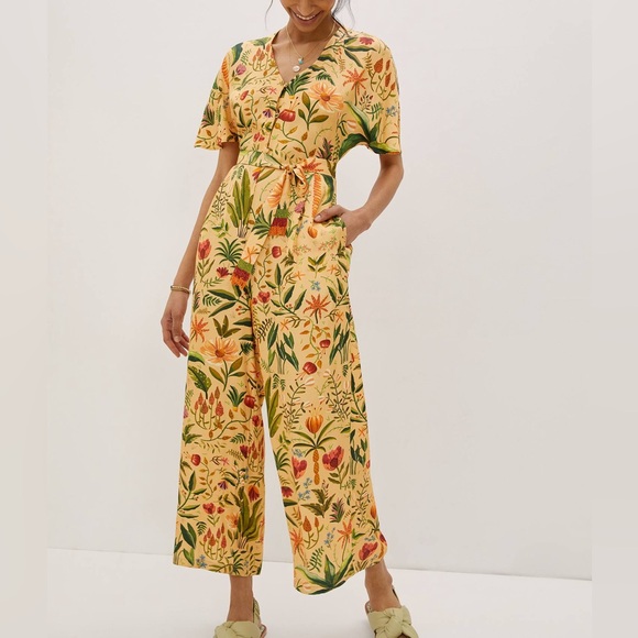 FARM Rio Floral Yellow and Green Jumpsuit - Picture 1 of 8